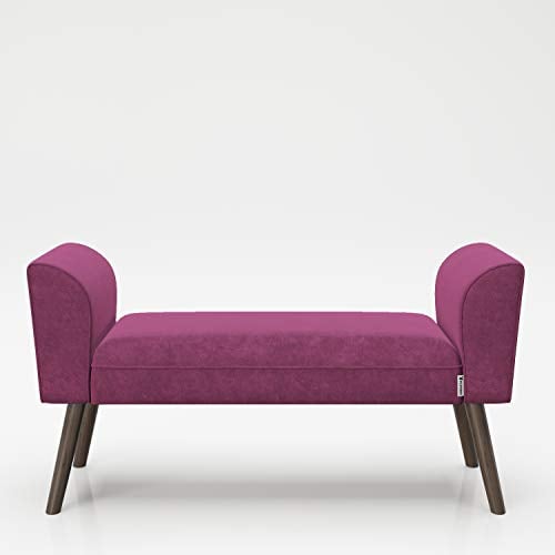 PLAYBOY Sitzbank mit Samtüberzug in Lila, Purple und stabilen Massivholzfüssen, gepolsterte Bank aus Stoff, Sitzhocker, Fusshocker mit Samt, Retro-Design, Club-Stil für Diele- und Eingangsbereich, 100 x 54 x 30 cm