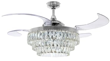 FANAWAY Veil Ceiling Fan with 4 Extending Blades 3 Speed with LED Bulbs and Remote Control (Chrome)