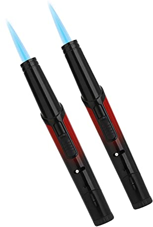 Lot de 2 briquets tempête longs rechargeables au butane gonflables à flamme réglable pour gril, briquet à flamme unique (sans gaz) (rouge)