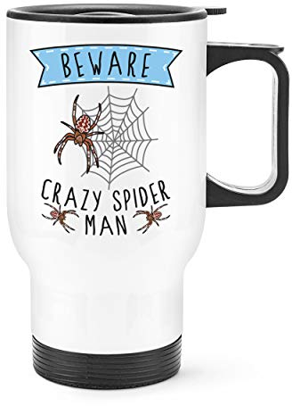 Beware Loco Hombre Araña Viaje Taza con Mango