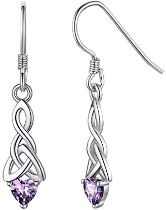 ChicSilver 925 Silber Damen Tropfen Keltischer Knot Ohrringe Februar Birthstone Ohrringe Damen Ohrstecker für Frauen Simulierte Amethyst Edelstein Schmuck Geschenk für Mama