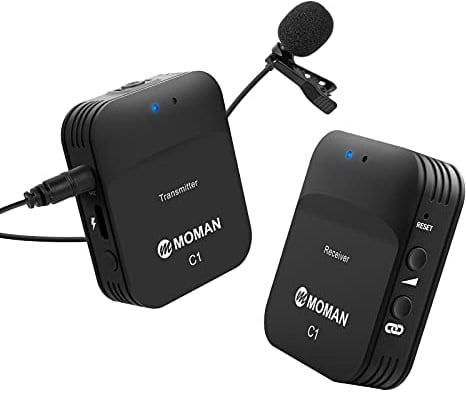 Moman Microfono Lavalier Wireless, C1 2.4GHz, Senza Fili, Professionale per Reflex, Smartphone, Computer, Tablet, Compatibile per Canon, Sony, Nikon