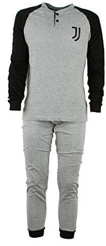 Juventus Pigiama Homewear Uomo Prodotto Ufficiale Cotone Leggero Pigiama Serafino Manica Lunga e Pantalone Lungo in Diversi Colori Colori (S/46, 14105 Grigio Mel)