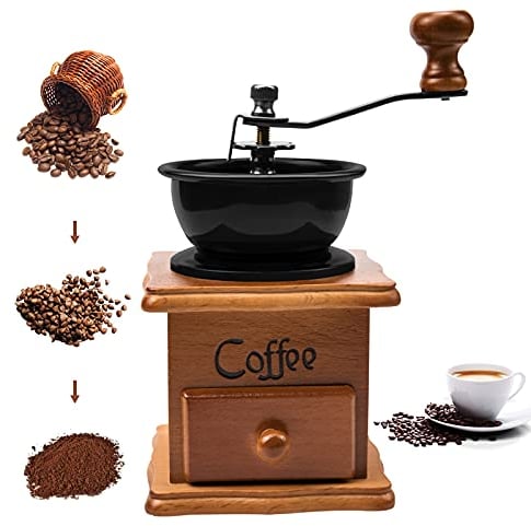 Moulin à café manuel, vintage,en bois vieilli avec réglage de l'engrenage réglable pour la maison, le bureau et les voyages