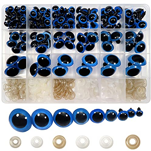 TOAOB 150 Paar Sicherheitsaugen aus Kunststoff 9 Größen Blau mit Unterlegscheiben für die Herstellung von Puppen DIY 8 mm 10 mm 12 mm 14 mm 16 mm 18 mm 20 mm 22mm 24 mm