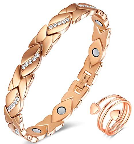 Vicmag Magnetic Bracelets for Women, Titanium Steel Brazaletes Ultra Strength Magnetic, Gift Box with Removal Tool (Crystal Design for Ladies) (Rose Gold)
