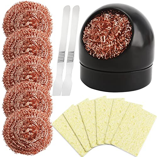 6Pcs Lötspitzenreiniger und Lötkolben-Spitzenreiniger Halter Messing Spitzenreiniger Kit mit 6Pcs Lötspitzen Reinigungsschwamm und 2 Blechschaber zum Reinigen von Lötkolben und Spitzen
