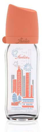 FARLIN Anti-Colic Glass Baby Bottle, 8 oz - with Silicone Pacifier for 1 Month+ Babies - Thermal Resistant, BPA Free and Dishwasher Safe, Roll-Proof Oval Design (8oz,240ml/cc, Bon Voyage)