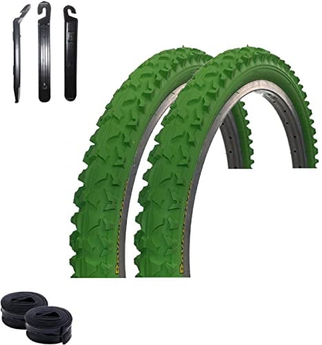 2 x Roverstone A109 20 Fahrradreifen Fahrradmantel Grün 57-406 (20 x 2,125) + 2 Schläuche AV inkl. Reifenheber