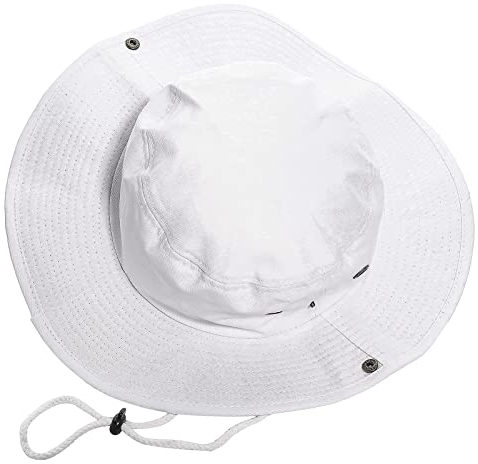 KorhLeoh Sonnenhüte für Herren mit UV-Schutz, breite Krempe, Eimer, Angeln, Safari-Boonie-Hut für Sommer, Weiß, 58