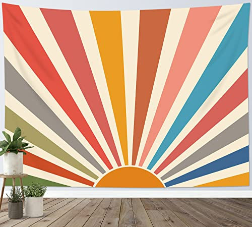 LB Wandteppich Pojo Sun Wandtuch Regenbogenstreifen Wandbehang 70er Jahre Retro Tapisserie für Wohnzimmer Schlafzimmer Wohnheim Wanddeko,200x150cm