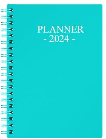 Kalender 2024, Wochenplaner mit Monatsregisterkarten, Tagebuch Run January 2024-Dez 2024, Flexibler Einband, Doppeldrahtbindung, einfaches Organisieren täglichen Lebens, 14×17,5cm, Teal Planer 2024