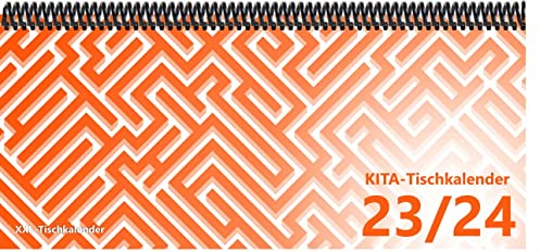KiTa - Tischkalender 2023/24: XXL-Tischkalender, Bunt-Kalender Labyrinth orange 14,5 x 32,5 cm, quer, Juli 2023 - September 2024