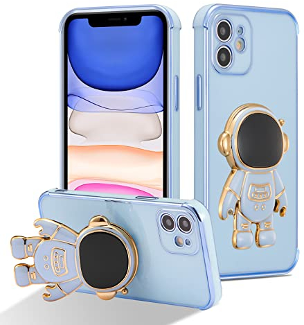 RALEAVO Compatible with iPhone 11 (6.1) Case with Cute Astronaut Kickstand Design Shockproof Plating Phone Case for iPhone 11-Blue