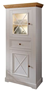 möbelando Vitrine WZ-0133 aus Kiefer in weiß mit Einer Schublade und 2 Türen. Abmessungen (BxHxT) 79x177x42 cm