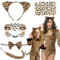 Leoparden Kostüm Set, 5 Stück Leoparden Kostüm Damen Leopard Kostüm Kinder,Leoparden Ohren Haarreif,Leopard Schwanz,Fliege,Glitzer Tattoo Gesicht Aufkleber Set für Fasching,Karneval,Party Animals