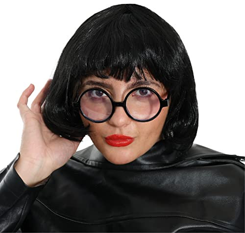 Unglaubliches Modedesigner-Zubehör-Set – schwarze Bob-Perücke, schwarze runde Brille – perfekt für Filmcharakter, lustige Party-Kostüme und andere Kostümveranstaltungen