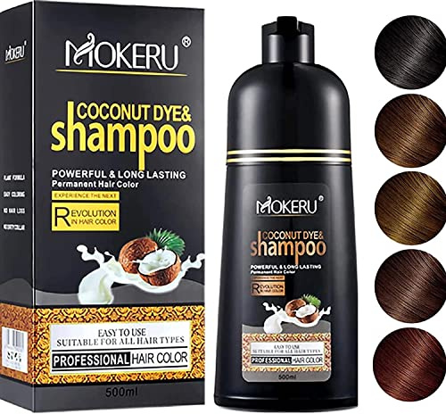 Mokeru Professionelles Argan-Kokosöl-Haarfärbemittel, 500 ml, sofort schnell wirkend, langanhaltend, Haarfarbe, Shampoo, färbt das Haar in Minuten, langanhaltend, dunkelbraun)