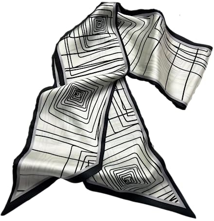 GIMIRO Satin Seidenschal 148 x 13,5 cm Krawatte Double Layer Bund für Blazer, Mantel, Kleid (White Panes)