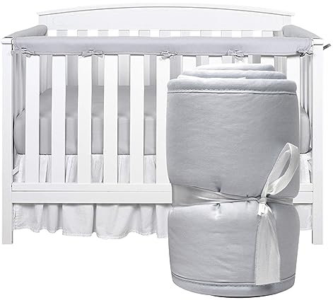 Patrón de lecho, 3 piezas Protector de cubierta de riel de cuna para bebés para masticar Cuna Guardia de dentición Cot Rail Cot envoltura para rieles delanteros laterales Gris