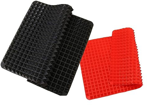 Silicone Pyramid Mat Pan Baking Tray Cooking Non Stick Fat Reducing Oven (Red, 1)
