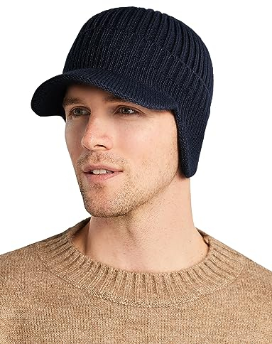 AIEOE Herren Wintermütze mit Ohrenklappen Fleecefutter Strickmütze Dick Warm Winter Mütze mit Schirm Weich Elastisch Outdoor
