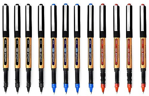 uni-ball Eye UB-150-10E Broad Liquid Ink Rollerball Pens - 1.0mm - Black, Blue, Red (12)
