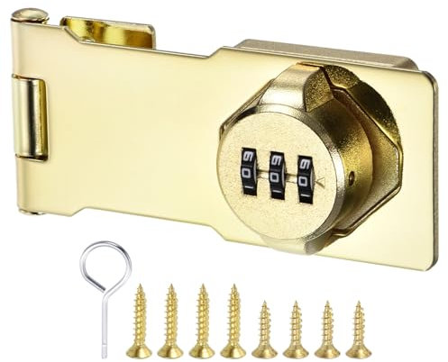 PATIKIL Ménage Armoire Mot Passe Serrure Moraillon Serrures Combinaison Loquet avec 3 Chiffre Mot Passe Sécurité Loquet Verrouillage Antivol Sans Clé Loquet Verrouillage (Or)
