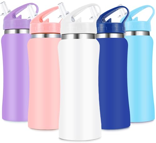 Kids Stainless Steel Insulated Water Bottle with Straw,350 ml Small Water Bottles for School Reusable Metal Vacuum Small Flask Leakproof Keep Drinks Hot Cold for Boys Girls Toddlers Children (White)
