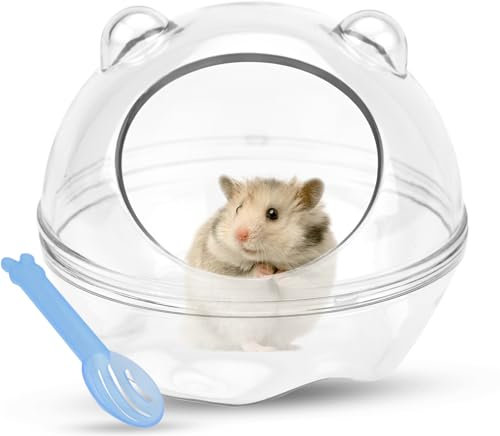 Hamster Sand Bath Container,Small Animal Bathtub with Sand Shovel,Transparent Hamster Toilet Hamster Bathroom for Gerbil Dwarf Hamster Guinea Pig Pet Cage Accessories (14 * 14 * 11 cm)