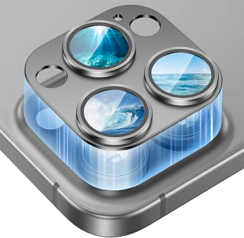 Canlaten·U für iPhone 15 Pro Kameraschutz/iPhone 15 Pro Max Kameraschutz,Kamera Schutzglas, 9H Härte Kratzfest Blasenfrei, HD Gehärtetes Metallglas Kamera Schutzfolie-Grau