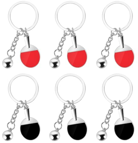 CHCAES Lot de 6 mini raquettes de tennis de table Porte-clés Ping Pong Mini Pendentif Tennis de Table Cadeaux pour les fans de tennis de table Sport Idée cadeau d'anniversaire, noir/rouge, 1