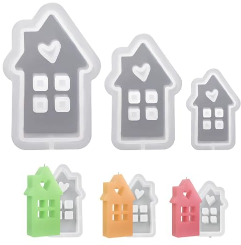 Huoberr Silikonformen, Gießformen Häuser, 3-teiliges Set Silikonformen, Silikonform Haus mit Fenster, Silikonform Liebeshaus, Silikonformen für Sojawachskerzen, Seife, Gips, Kunsthandwerk