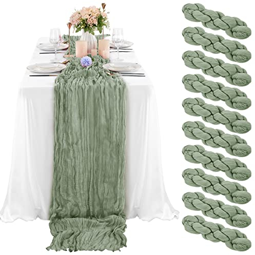 10 Stück salbeigrüner Käsetuch-Tischläufer 90 x 300 cm, Gaze-Tischläufer für Hochzeitsempfang, durchsichtige Brautparty, Geburtstagsparty, rustikaler romantischer Hochzeitsläufer