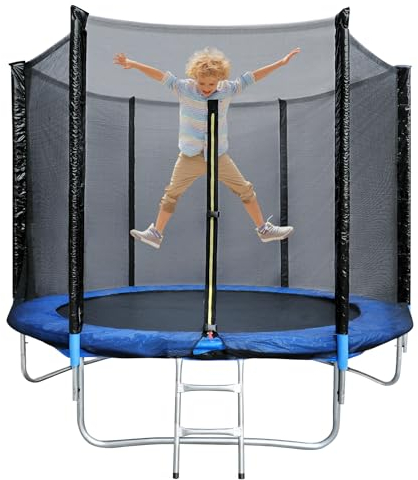 Trampolin 244cm Gartentrampolin mit Sicherheitsnetz GS Zertifizierung Outdoor Trampolin mit Leiterkombination wasserdicht UV-beständig Geschenk für Kinder und Familien