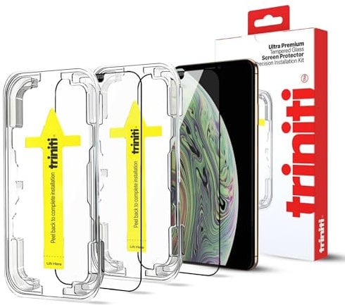TRINITI 2-Pack, Full Coverage Screen Protector with Easy Installation Kit designed for iPhone XS Max, iPhone 11 Pro Max, 6.5-Inch, Anti Scratch, Impact Protection, 9H Hardness, Case-Friendly, HD Clear