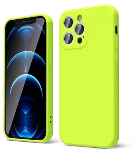 oakxco for iPhone 12 Pro Case Liquid Silicone, Fluorescent Bright Solid Color, Soft Rubber Gel Elegant Aesthetic Cover, Slim TPU Matte Plain Smooth Case for Women Girl Cute, Lime Neon Green