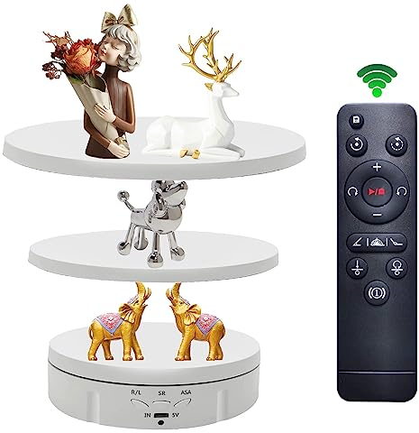 TOWEBOORY Elektrisch Drehteller, Drehbarer Display-ständer mit Fernbedienung Rund 360 Grad Drehbarer drehteller mit Akku Universal Drehscheibe Drehplattform zur Präsentation von Schmuck Uhren(Weiß)