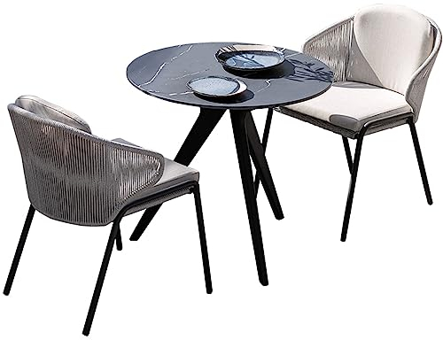 NOALED 3-teiliges Patio-Bistro-Set, Konversationsmöbel-Set, mit Couchtisch mit Marmorplatte und 2 Sesseln, Rattan-Gartenmöbel-Set, für Hinterhof