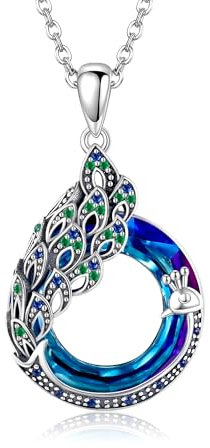 DAYLINLOVE Pfau Halskette 925 Sterling Silber Blau Kristall Pfau Anhänger Halskette Pfau Schmuck Geschenke für Frauen Mädchen Mutter Pfau Liebhaber