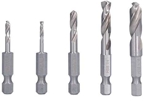 Hex Shank Drill Bits Set, Premium M2 High Speed Steel Quick Change Drilling Kit for Woodworking Machining 135 Degree Split Point 1 4 Inch Shank 5 Piece