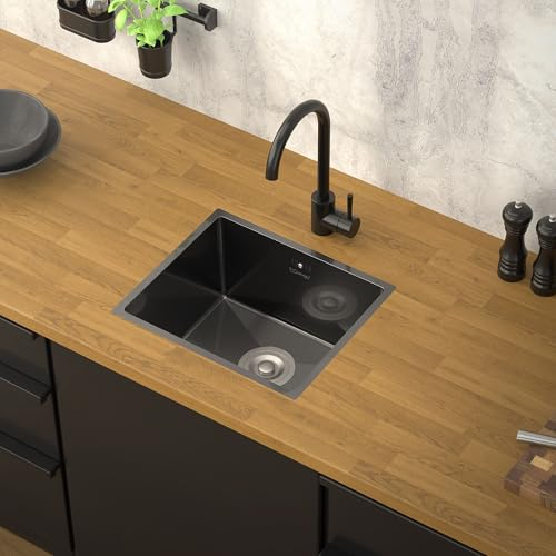 ML-Design Lavello da Cucina 34x40 cm Lavabo da Incasso Antracite Rettangolare in Acciaio Inox Lavello Sottopiano a 1 Vasca con Set di Scarico e Troppopieno Vasca Singola con Sifone Lavandino