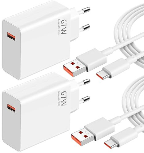 2-Pack 67W USB Ladegerät Netzteil mit Typ C Ladekabel 6A für Xiaomi Redmi Note 15 14 13 12 11 10 Pro 5G,Xiaomi Poco X6 X5 X4 M5 Pro,13/13 lite/12,Schnellladegerät USB Power Handy Ladegeräte