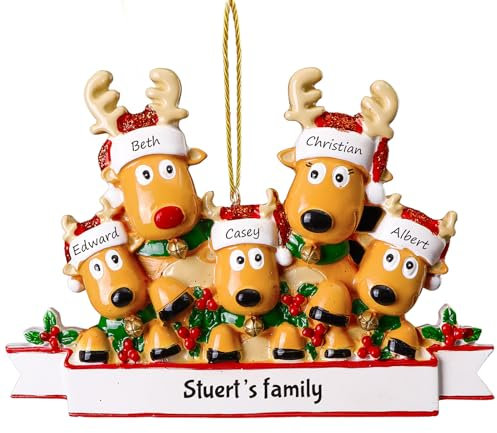 Personalisierte Weihnachtsanhänger mit 5 Familiennamen - 2024 Kunstharz-Weihnachtsbaumschmuck Personalisierte Weihnachtskugeln Familie für Weihnachtsbaumdekorationsgeschenke