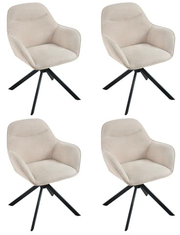 Goeurvant Esszimmerstühle drehbar 4er Set Beige mit Armlehne drehstuhl Esszimmer Polsterstuhl Küchenstühle Armlehnenstuhl aus Polyester mit Rückenlehne für Esszimmer Küche