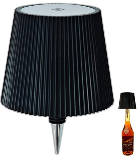 Lampada per Bottiglia Senza Fili, Lampada Bottiglia di Vino per Bottiglie di Liquore 3 Colori Dimmerabili a Batteria Ricaricabile Paralume da Tavolo Touch per Ristorante, Bar (nero)