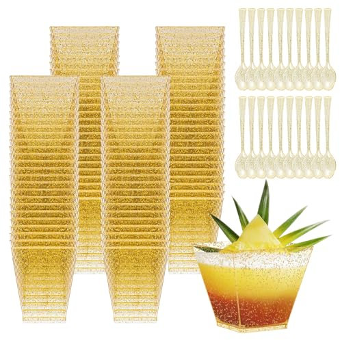 KOOSREEL - Tazas de postre (50 unidades, 60 ml/2 oz) - Vasos de postre con 50 cucharas mini tazas de postre - Vasos de postre reutilizables de plástico para espuma, tiramisú, cumpleaños