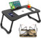 Avilia Tavolino Pieghevole con Porta Bicchiere e Leggio per Tablet, 60x40 cm, Nero, Salvaspazio, Facile da Trasportare, Ideale per Soggiorno, Camera, Aree Relax e Smart Working