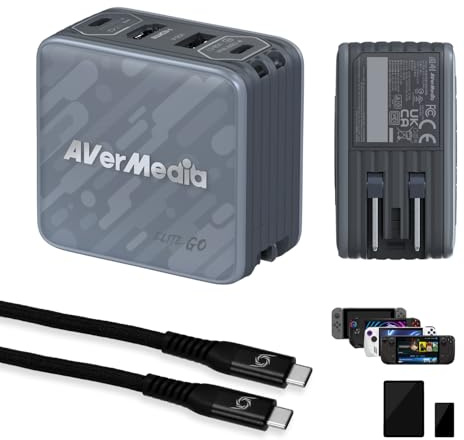 AVerMedia Capture Card for Streaming, 1080p60 HDMI, Portable Charger for Nintendo Switch, 100W GaN Fast Charging USB C Hub, TV Docking Station with 4K60 HDMI, Compatible with iPhone, iPad, Laptop, PC
