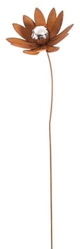 Premier Rusty Patina Metal Flower Lily Curved Garden Stake with Silver Ball 1 Metre Tall